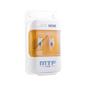 Светодиодная автолампа MTF Light VEGA, W5W/T10, 4000К, Светодиодная автолампа MTF Light VEGA, W5W/T10, 12В, 1Вт, 4000К теплый белый свет, Тайвань, 2шт